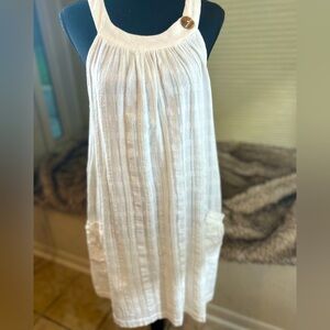 Dotti White Cotton Sleeveless Dress with Pockets